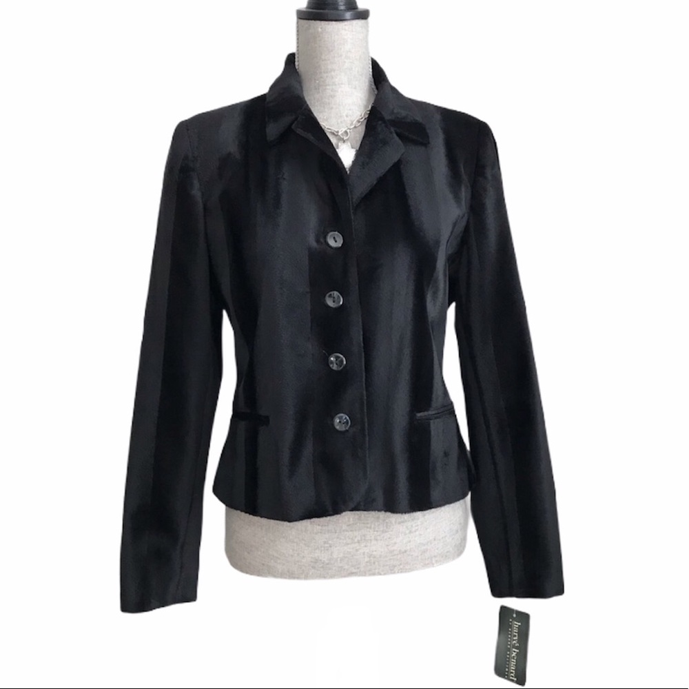 Harve Benard By Benard Holtzman Vintage Black Faux Fur Blazer Jacket Womens 8